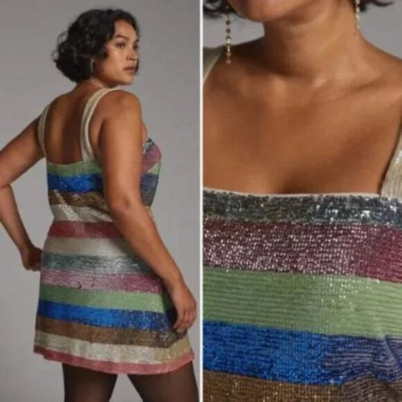 NWT Anthropologie x Not So Serious Shimmer Striped Mini Dress | 20W - Picture 2 of 5